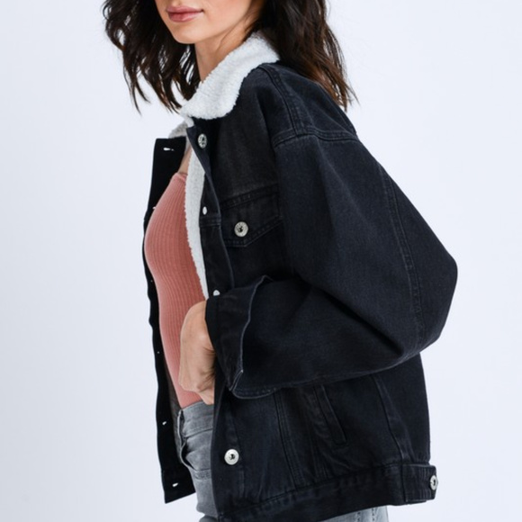 *1 LEFT*  Plush Denim Jacket, Sherpa Collar/Lining - Picture 3 of 7